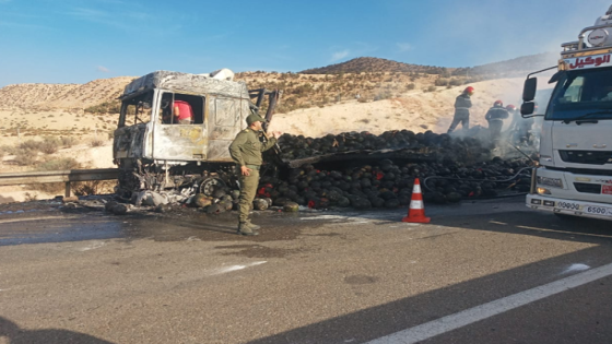 النيران تلتهم شاحنة محملة ب”الدلاح “في الطريق السيار بين مراكش وأكادير