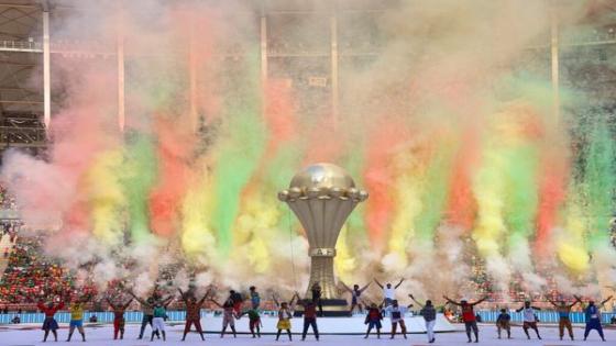Dancers perform during the opening ceremony of the Africa Cup of Nations (CAN) 2021 football tournament at Stade d'Olembé in Yaounde on January 9, 2022. (Photo by Kenzo Tribouillard / AFP) (Photo by KENZO TRIBOUILLARD/AFP via Getty Images)